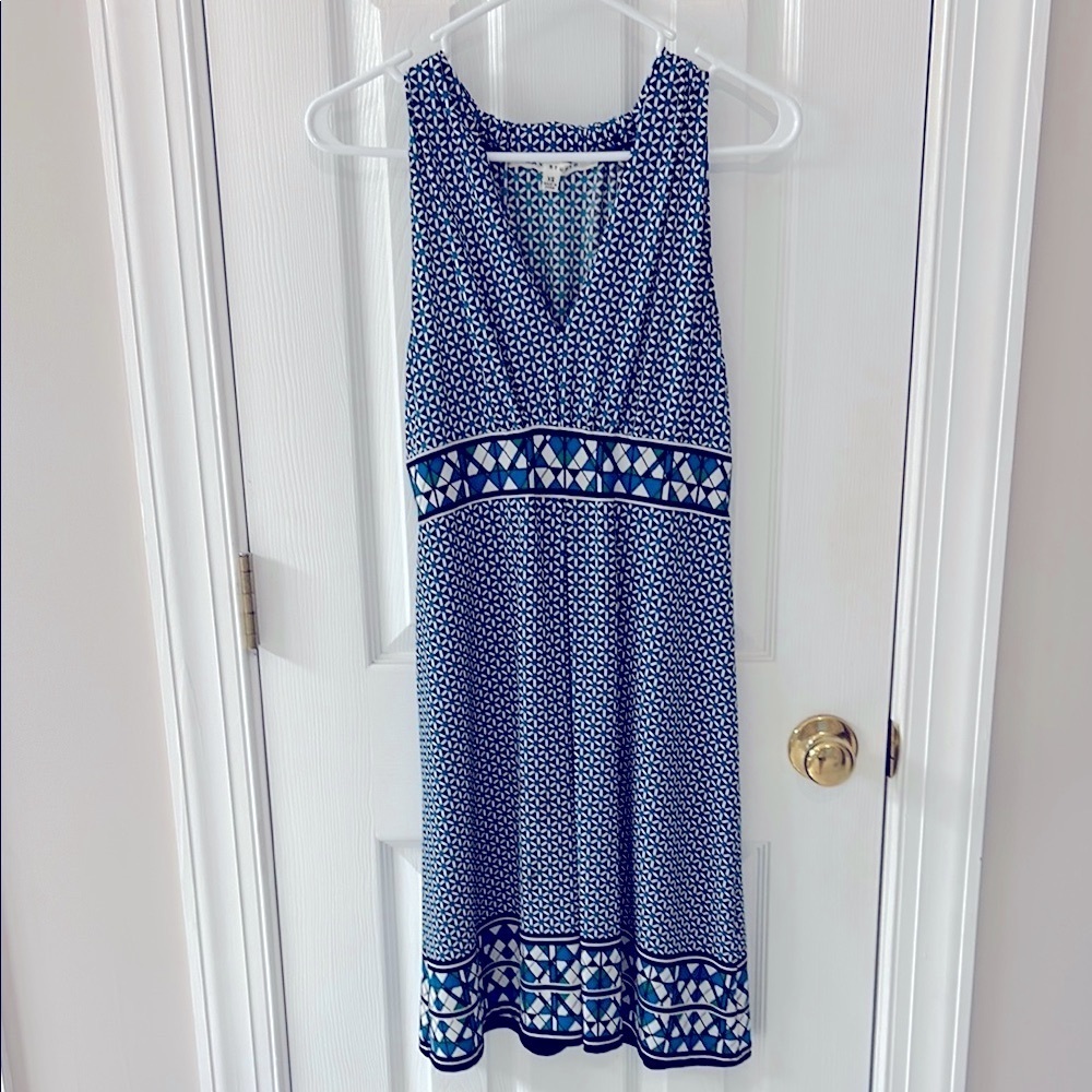 Max Studio Blue and White Sleeveless V-Neck Sundress